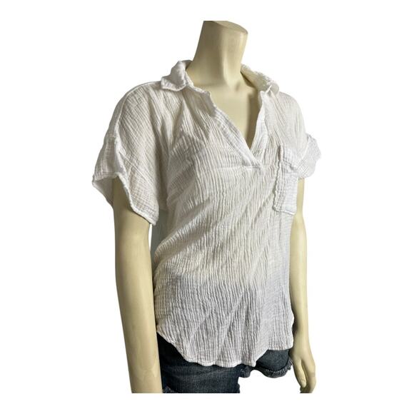 Cloth & Stone Gauze Summer Top Shirt Blouse Semi Sheer Lightweight Cruise Vacay - Picture 2 of 7